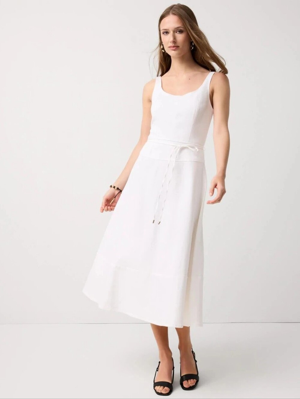 White House Black Market Sleeveless Denim Midi Dress with Tie Waist